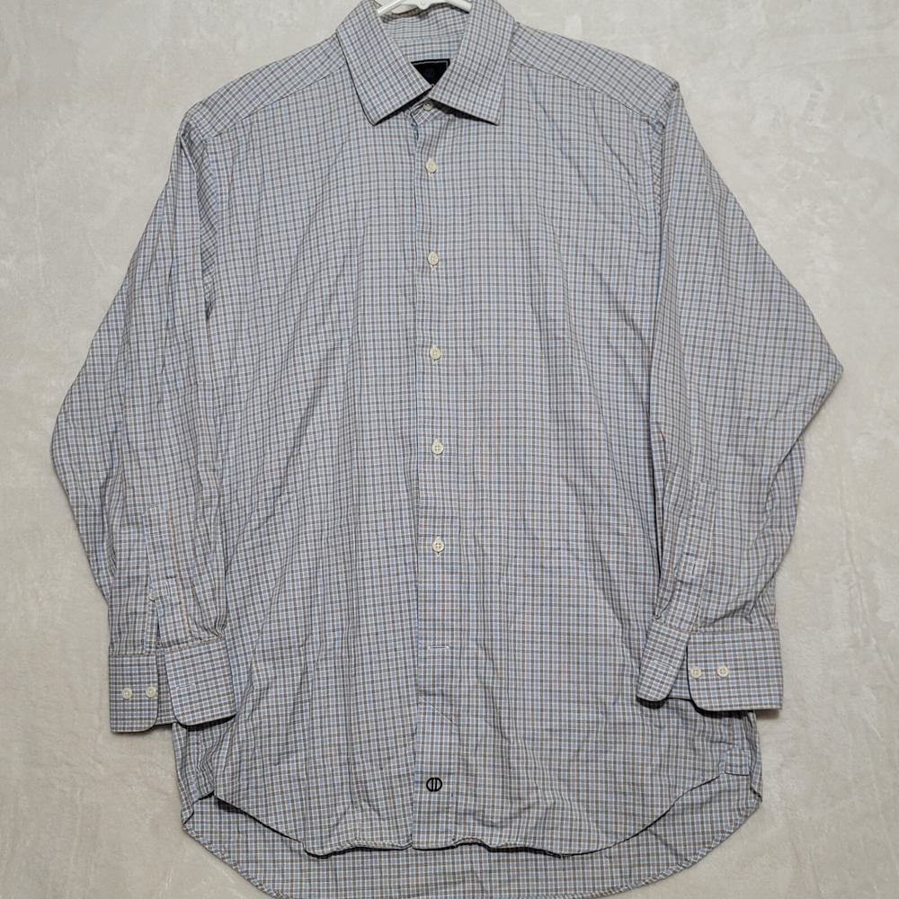 David Donahue Mens Dress Shirt 16-32/33 Blue Long Sleeve Check Button Up